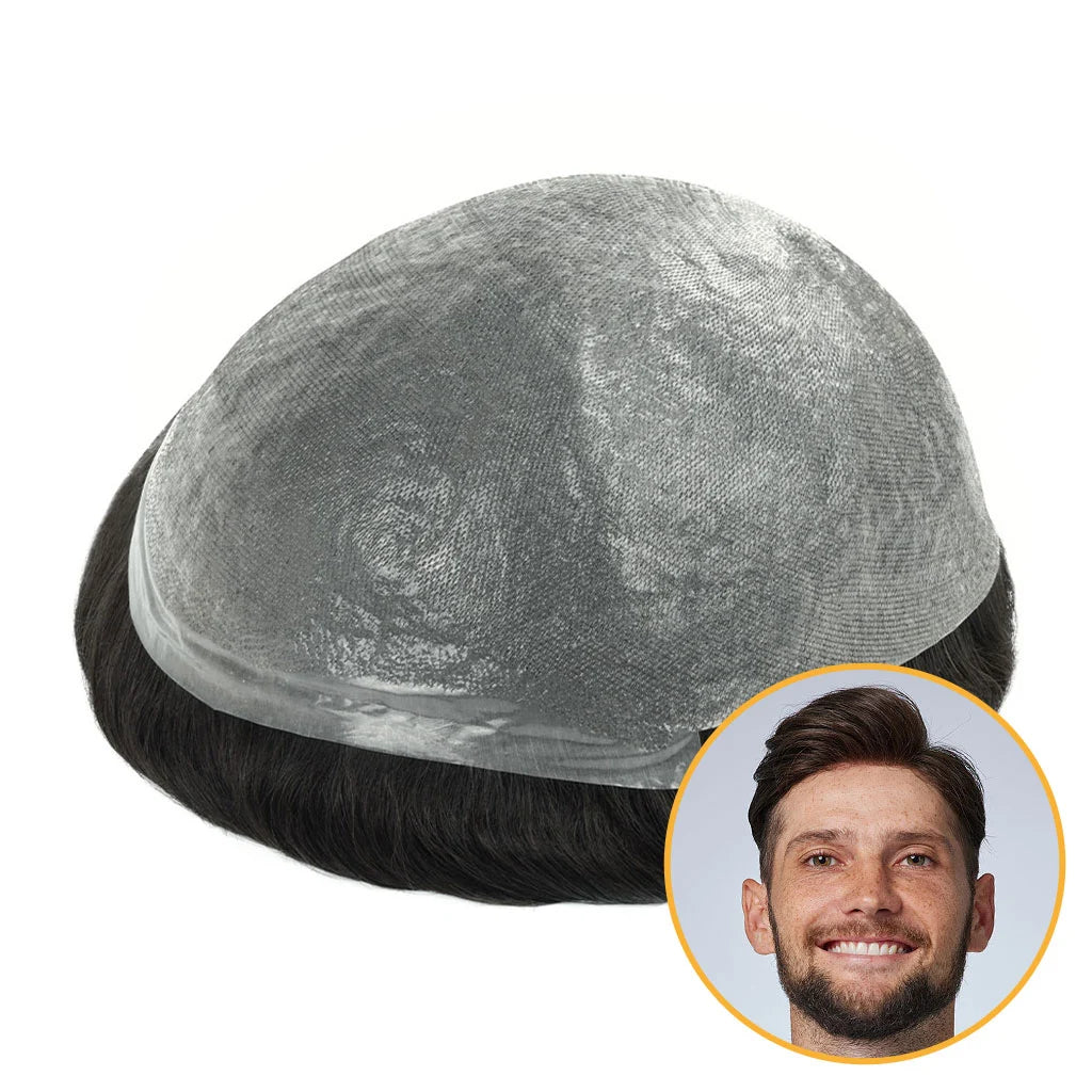 Men's Thin Skin Hair System - Invisible V -Loop Human Hair Toupee HS1V